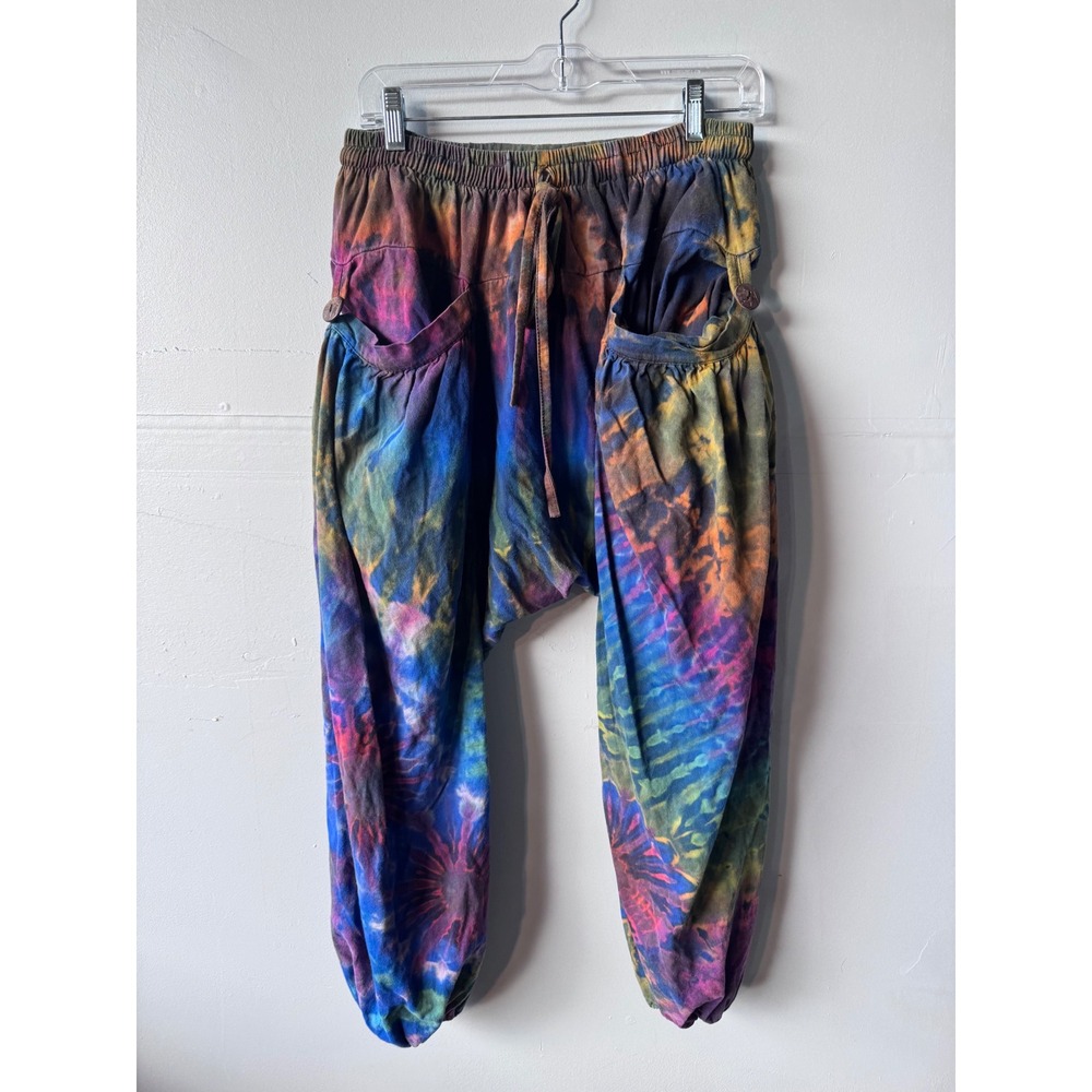Womens Tie Dye Harem Pants Multicolor Drop Crotch Boho Festival Joggers One Size